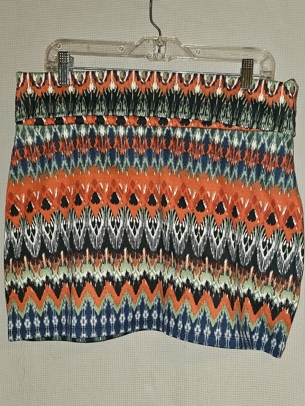 Women's Orange Patterned Stretch Skirt